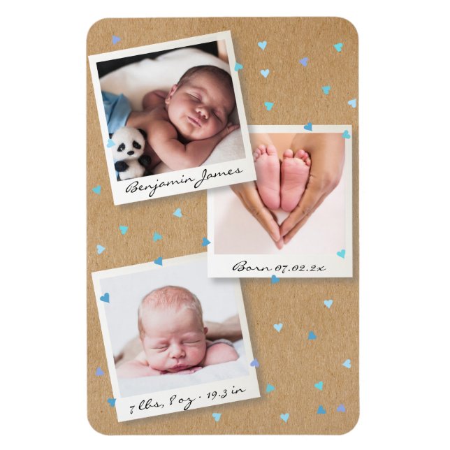 Baby Boy Photo Collage Birth Stats Announcement Magnet (Vertical)