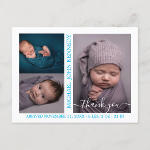 Baby Boy Photo Collage Script Birth Announcement  Postcard