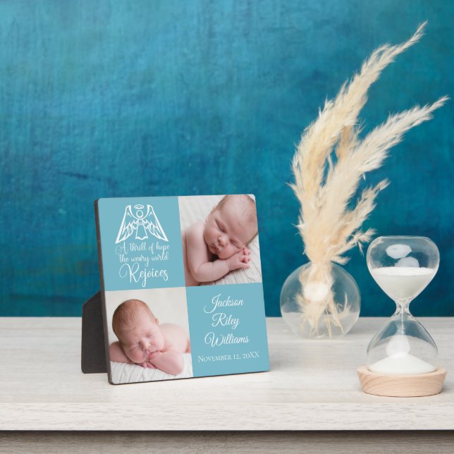 Baby Boy Photo Cute Blue Angel Christmas Birth Plaque (Insitu)