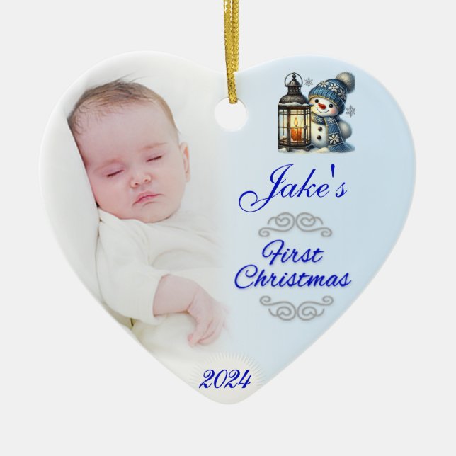 Baby Boy Photo First Christmas Decoration blue (Front)