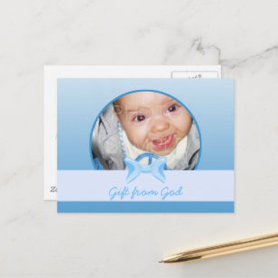 Baby boy Photo Gift from God Blue bow Bible verse Postcard