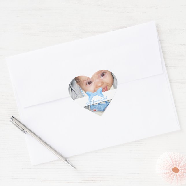 Baby boy Photo Gift from God Blue bow Heart Sticker (Envelope)