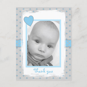 Baby boy photo thanks for gift blue and grey postcard