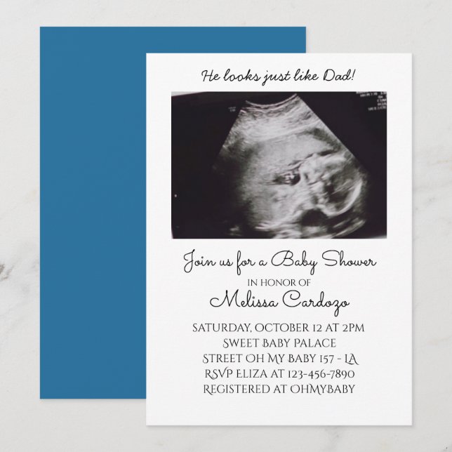 Baby Boy Photo Ultrasound Baby Shower Invitation (Front/Back)