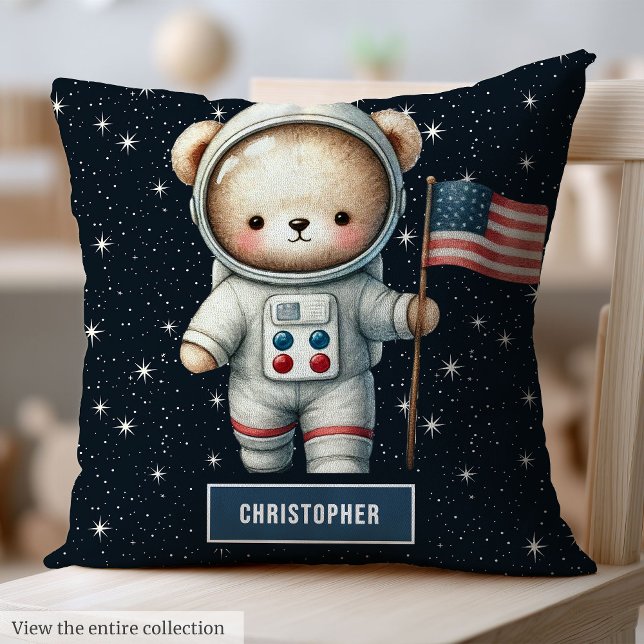 Baby Boy Pillow with Space Teddy Bear Custom Name (Baby Boy Pillow with Space Teddy Bear Custom Name)