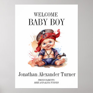 Baby Boy Pirate Welcome Hospital Door Poster