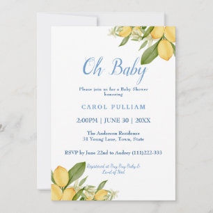 Baby Boy Positano Lemons Blue Pattern Baby Shower Invitation