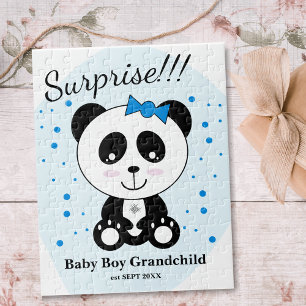Baby Boy Pregnancy Announcement (Pink Panda) Jigsaw Puzzle