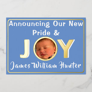 Baby Boy Pride & Joy Foil Birth Announcement