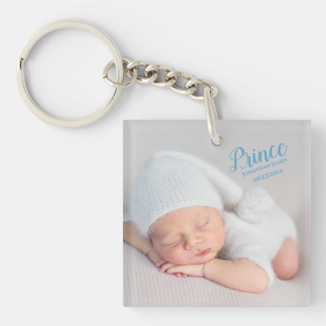 Baby Boy Prince Photo Birth Keepsake Key Ring (Front)