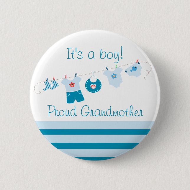 Baby Boy Proud Grandmother Blue Clothes Button (Front)