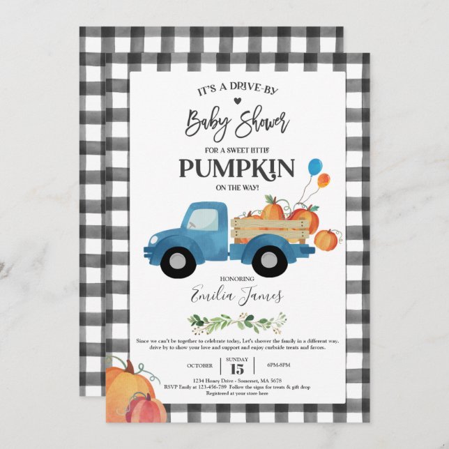 Baby Boy Pumpkin Truck Pumpkin Fall Baby Shower Invitation (Front/Back)