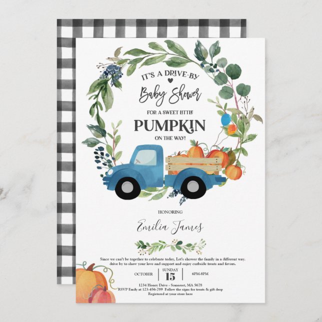Baby Boy Pumpkin Truck Pumpkin Fall Baby Shower Invitation (Front/Back)