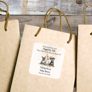 Baby Boy Puppy Dog Tails Baby Shower Square Sticker