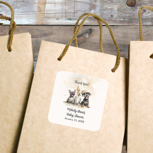 Baby Boy Puppy Dog Tails Baby Shower Thank You Square Sticker