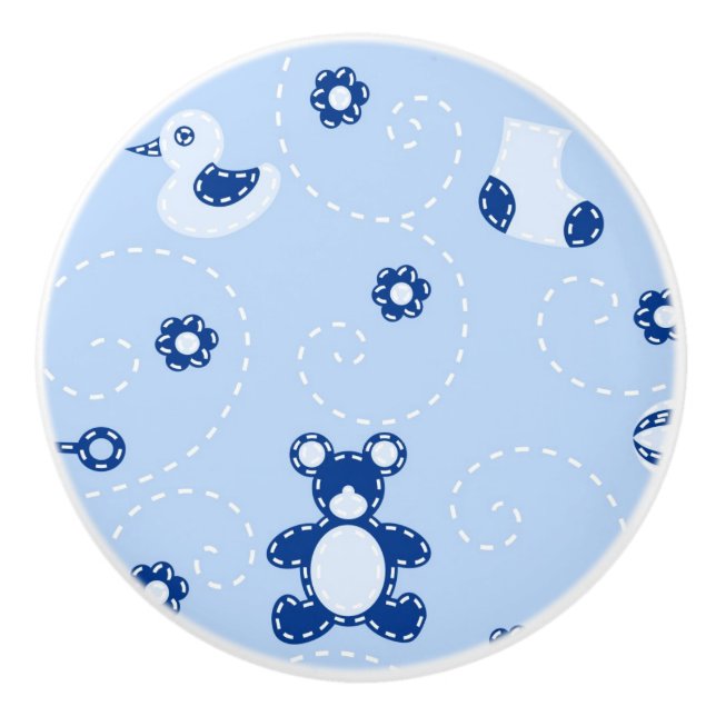 Baby-boy Quilt Pattern Ceramic Knob (Front)