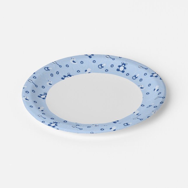 Baby-boy Quilt Pattern Paper Plate (Angled)