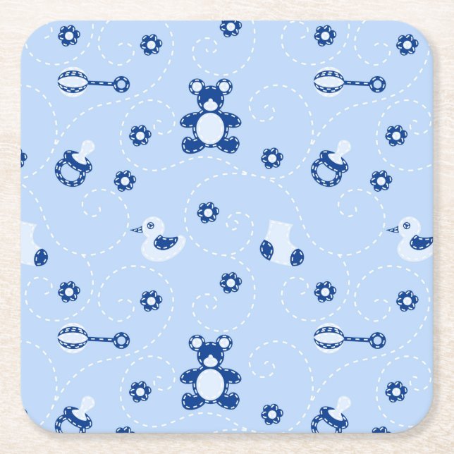 Baby-boy Quilt Pattern Square Paper Coaster (Front)