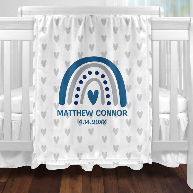 Baby Boy Rainbow and Hearts Personalized Fleece Blanket (Creator Uploaded)