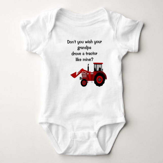 Baby Boy Red Tractor Grandpa Funny Saying Baby Bodysuit (Front)