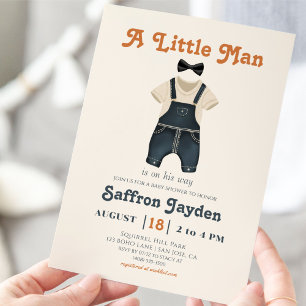 Baby Boy Retro Terracotta Blue Denim Baby Shower Invitation