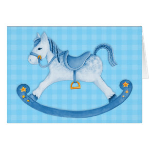 Baby boy Rocking horse art card blue