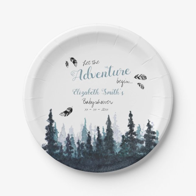 Baby boy Rustic adventure babyshower Paper Plate (Front)