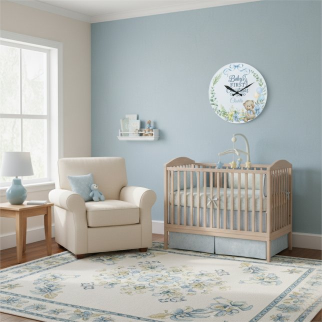 Baby Boy’s First Christmas Personalized Name Photo Large Clock (Creator Uploaded)