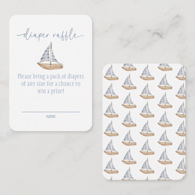 Baby Boy Sail Shower Diaper Raffle Card (Front/Back)