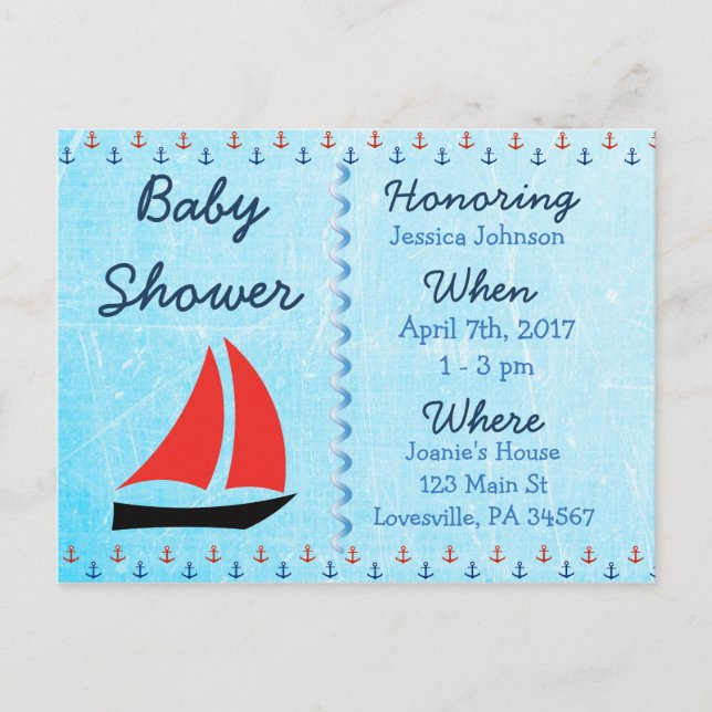 Baby Boy Sailboat Blue Baby Shower Invitation (Front)