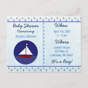 Baby Boy Sailboat Blue Baby Shower Invitation Postcard