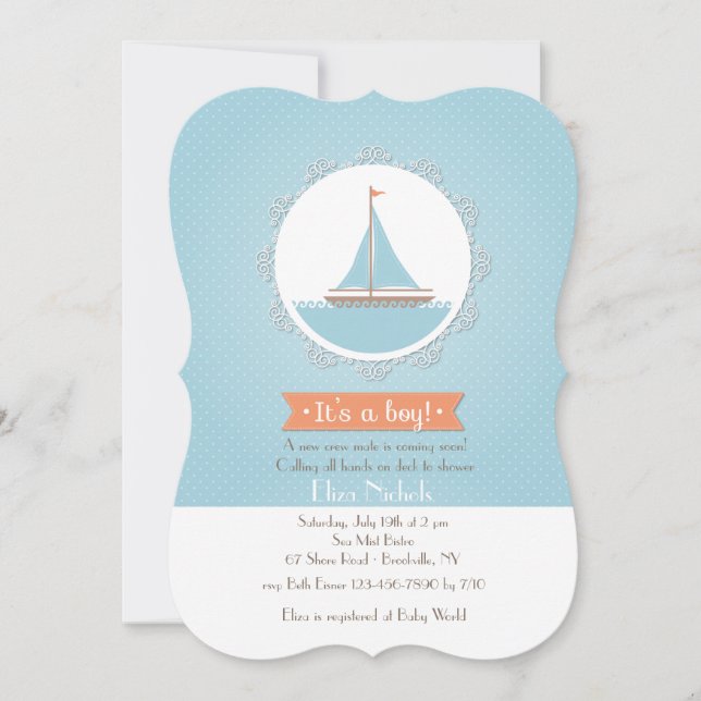 Baby Boy Sailboat Invitation (Front)