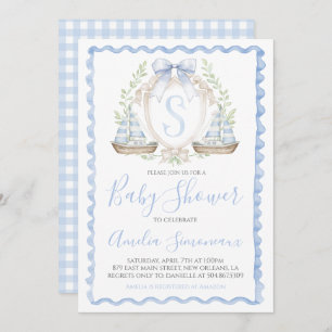 Baby Boy Sailboat Shower Preppy Nautical Blue Invitation