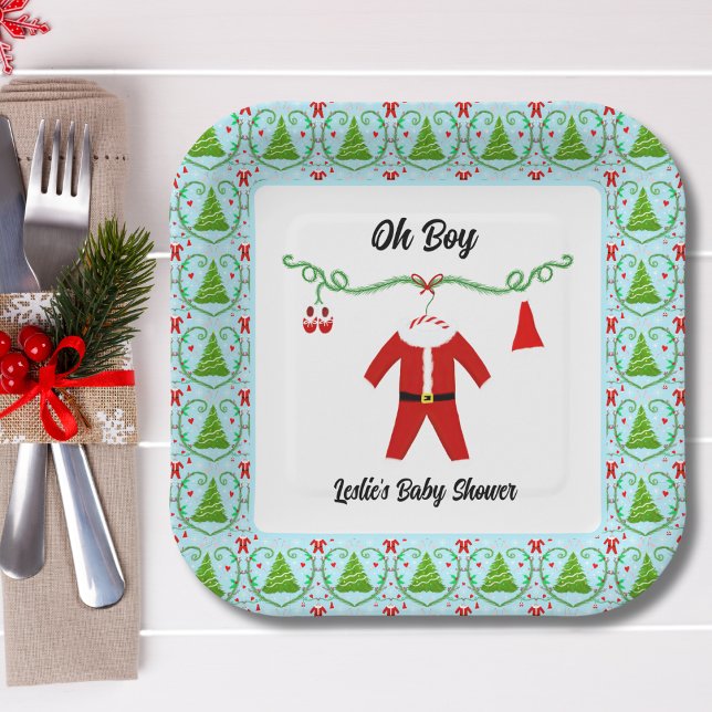 Baby Boy Santa Outfit Baby Shower Paper Plate (Creator Uploaded)
