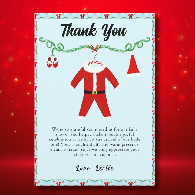 Baby Boy Santa Outfit Baby Shower Thank You Card (Creator Uploaded)