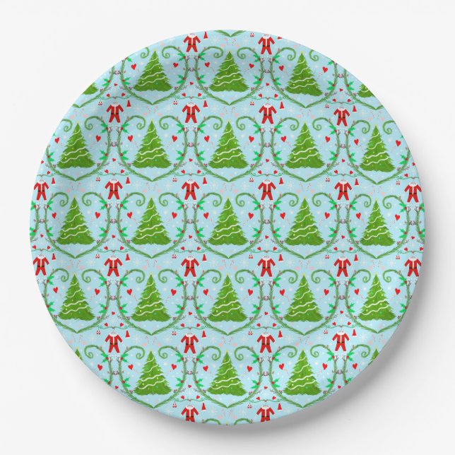 Baby Boy Santa Outfit Christmas Tree Pattern Paper Plate (Front)
