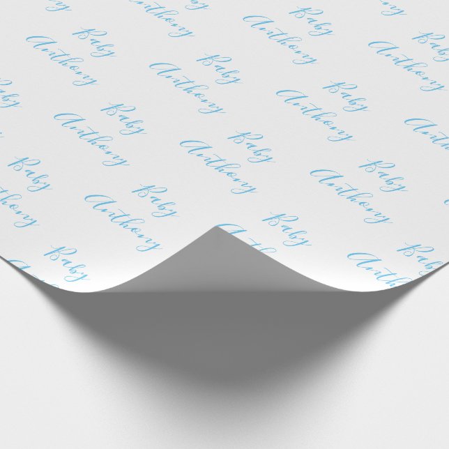 Baby Boy Script Blue Shower Personalised Name Wrapping Paper (Corner)