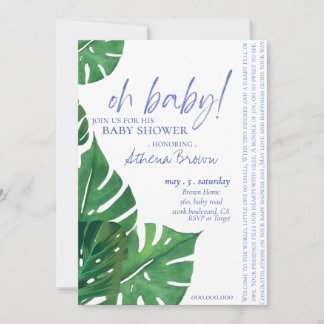Baby Boy, Script Quote Tropical Floral Baby Shower Invitation
