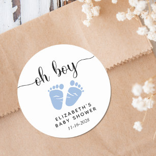 Baby Boy Shower Blue Feet Classic Round Sticker