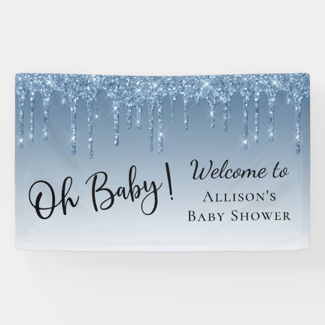 Baby Boy Shower Blue Glitter Welcome Banner (Horizontal)