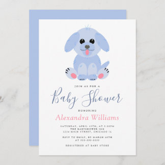 Baby Boy Shower Blue Personalised Puppy Invitation