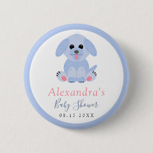 Baby Boy Shower Blue Puppy Personalised 6 Cm Round Badge