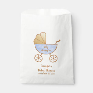 Baby Boy Shower Blue Retro Carriage Favour Bag