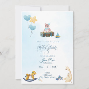 Baby Boy Shower Blue with Teddy Bear Invitation