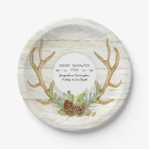 Baby Boy Shower Boho Deer Antler Woodland Forest Paper Plate