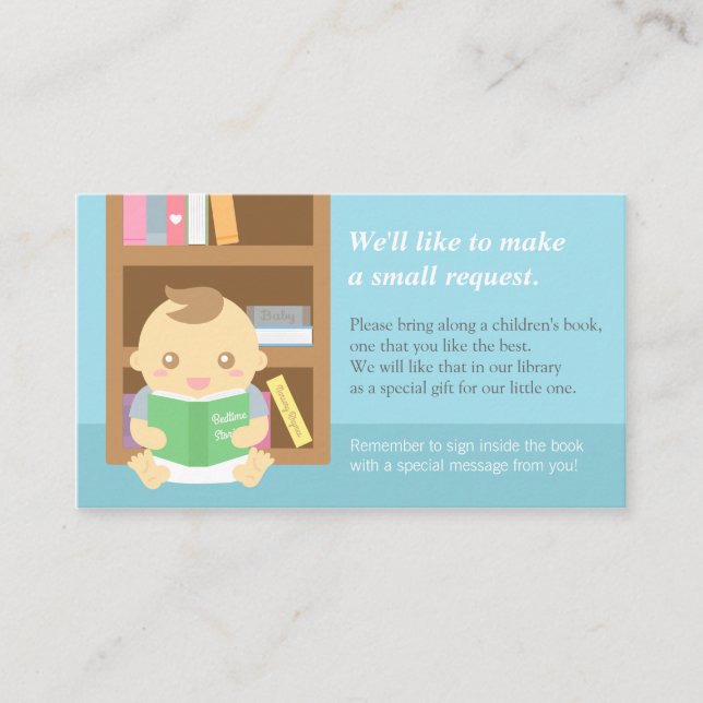Baby Boy Shower Book Insert Request Card (Front)