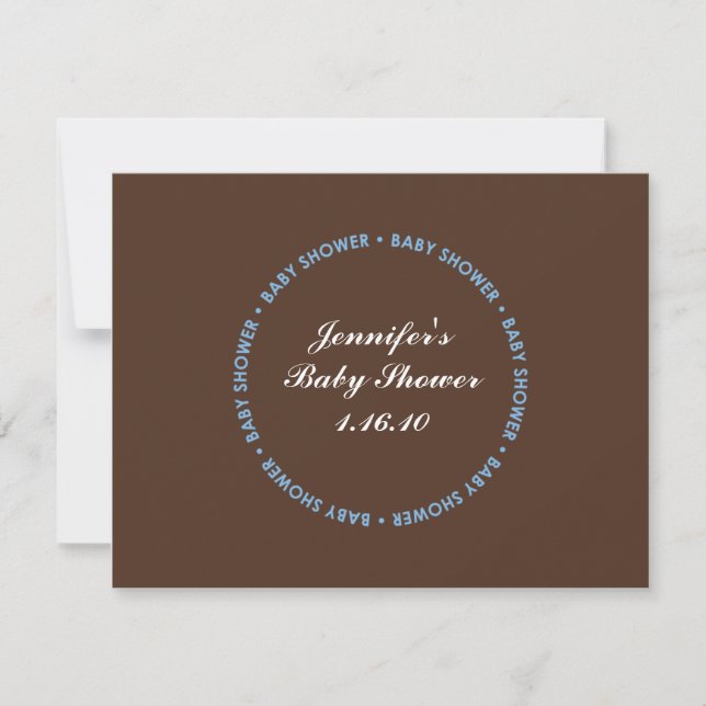 Baby Boy Shower Brown RSVP Card with Name and Date (Front)