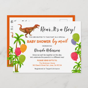 Baby Boy Shower By Mail Roar Jungle Dinosaur Postcard