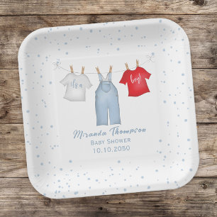 Baby Boy Shower Cute Clothesline Template Paper Plate
