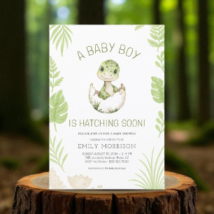 Baby Boy Shower Cute Dinosaur Hatching Soon  Invitation